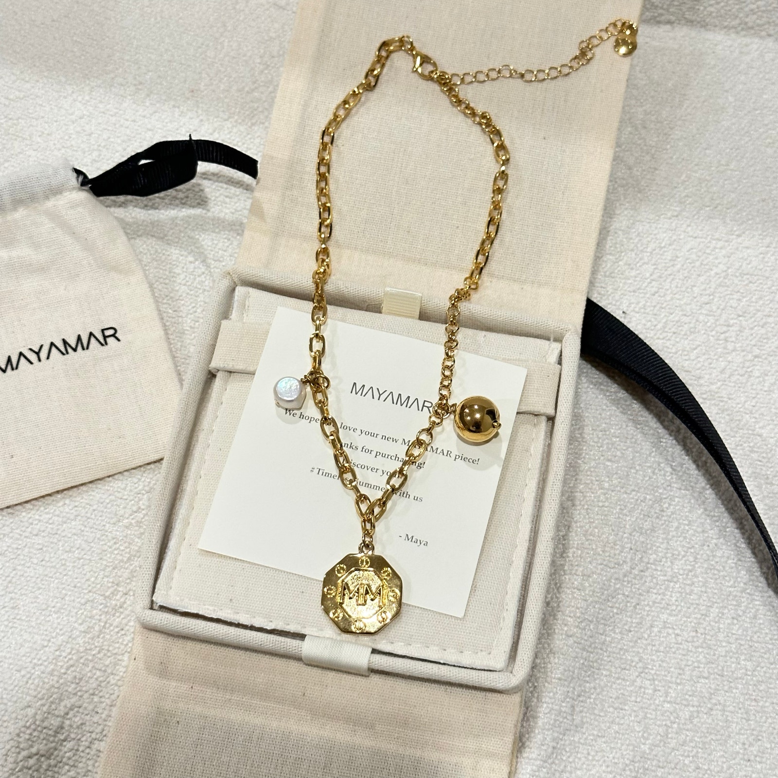 New Mayamar Camille Monogram Chain Charm Choker 24k Gold Plated Jewelry